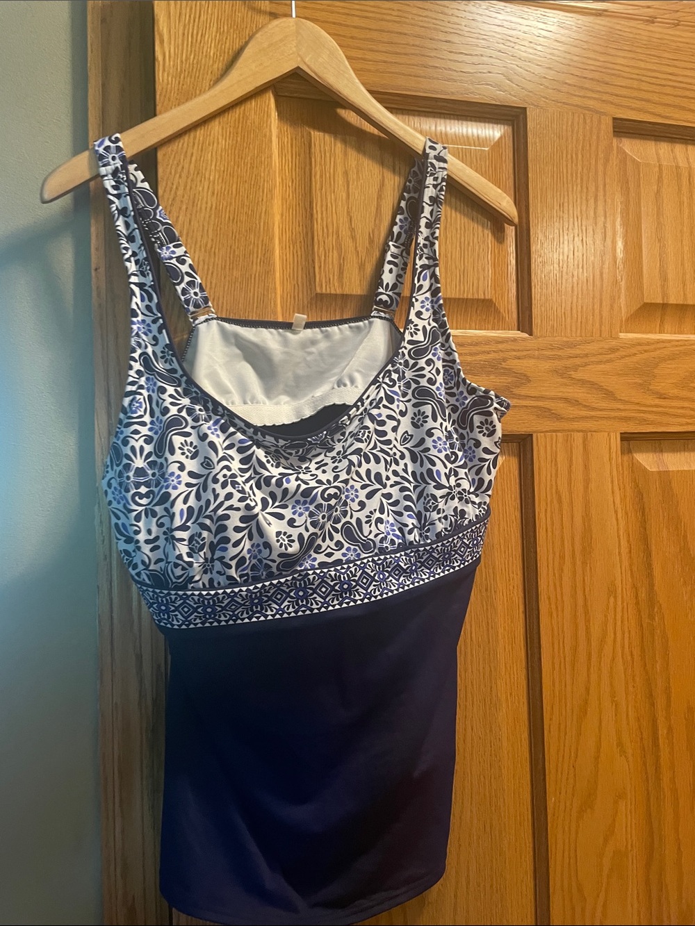 Navy and White Floral Tankini Top